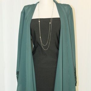 Vintage Dark Green Sheer Shall w/ Lace Trim